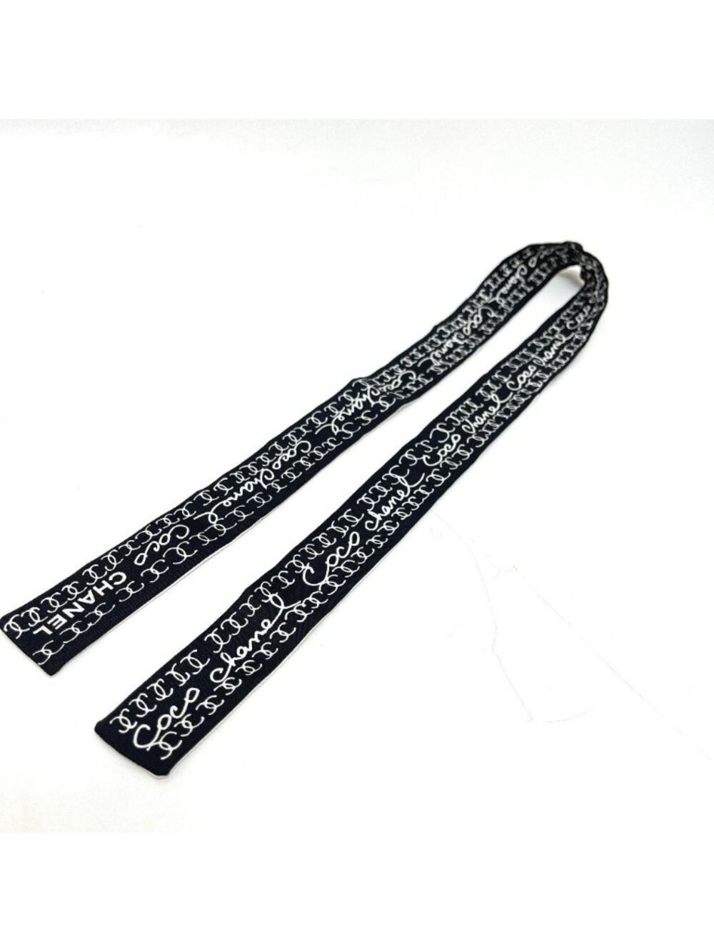 Chanel Scarf CC Logo Bicolor Silk Black